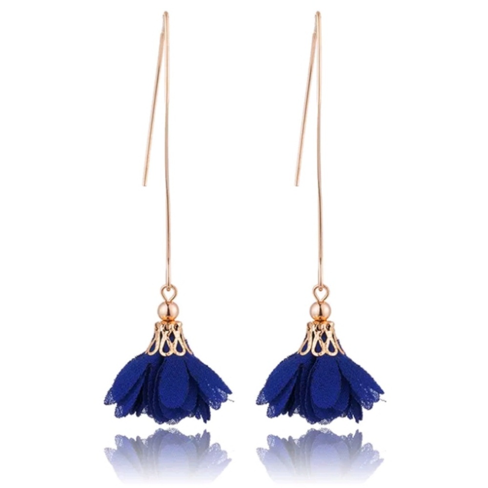 Long Gold and Blue Flower Boho Gypsy 2.75in long - Picture 8 of 8